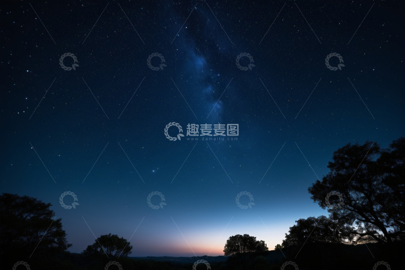 高清大图下载【趣麦麦图】夜空下的银河与树木景观