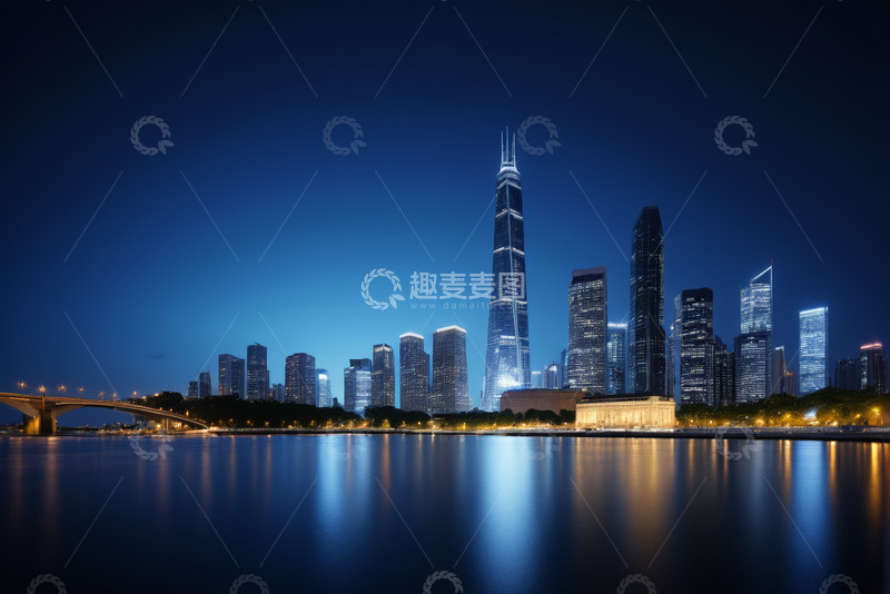 高清大图下载【趣麦麦图】城市河畔夜景高楼景观