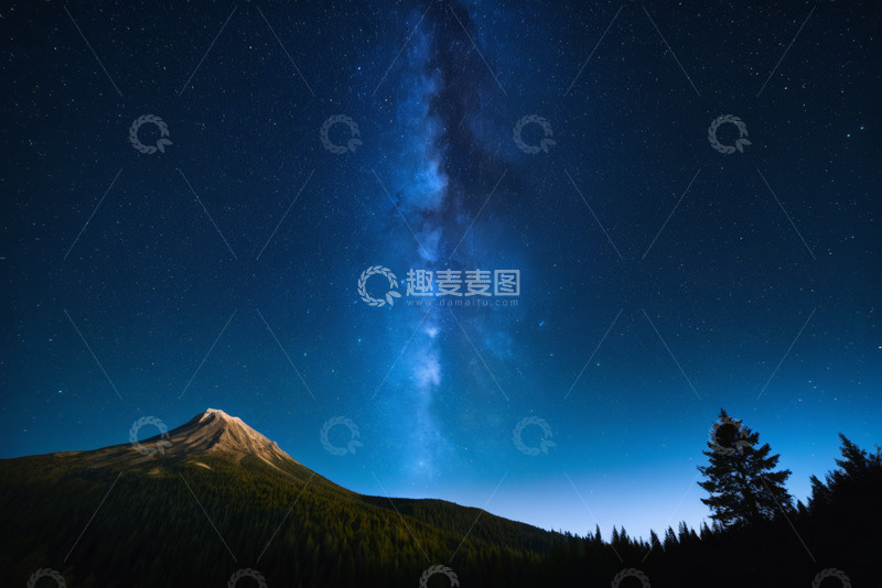高清大图下载【趣麦麦图】夜空下的山峰与星空景象