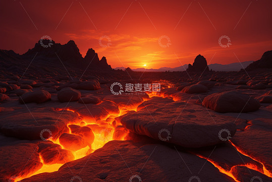 火山熔岩地貌日落景观