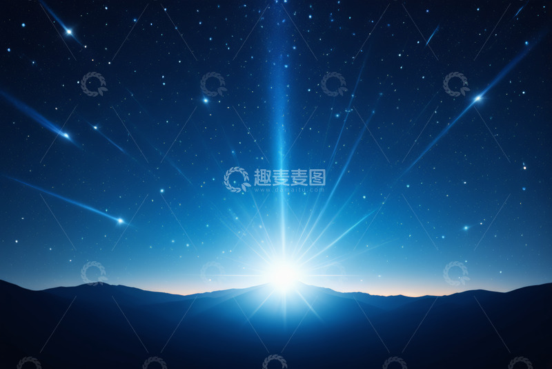 高清大图下载【趣麦麦图】星空下山脉与日出景象