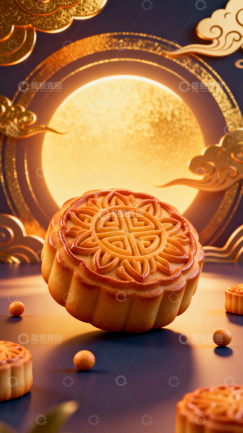 高清大图下载【趣麦麦图】中秋节月饼背景_竖屏025