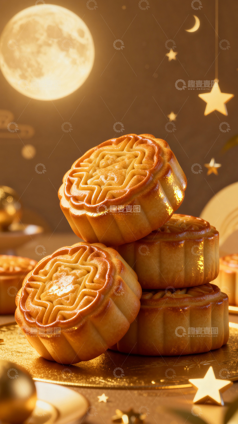 高清大图下载【趣麦麦图】中秋节月饼背景_竖屏038