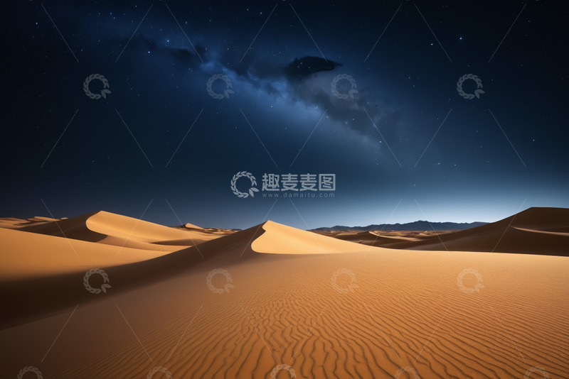 高清大图下载【趣麦麦图】沙漠夜空下的沙丘景观