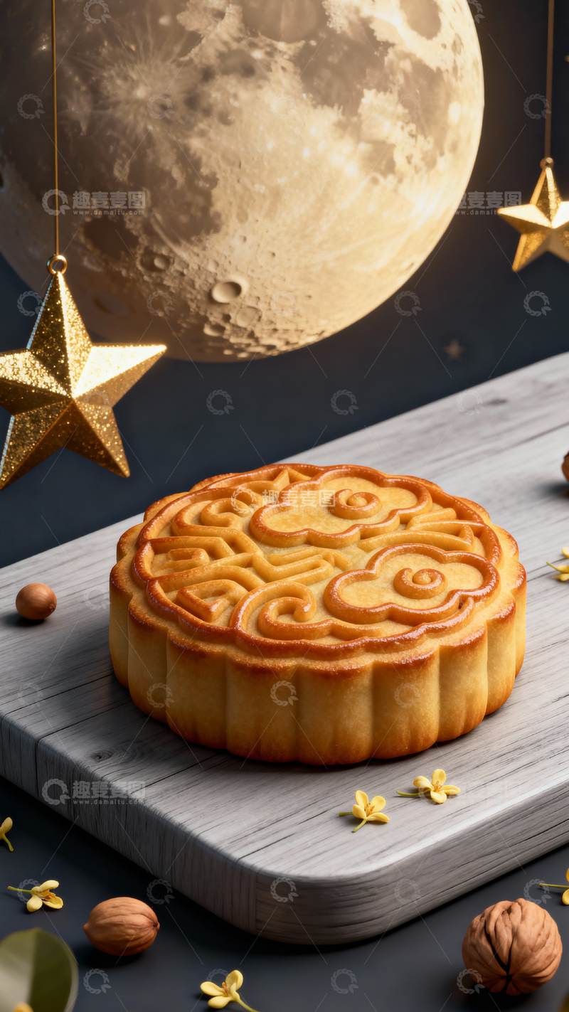 高清大图下载【趣麦麦图】中秋节月饼背景_竖屏033