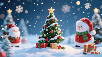 创意节日圣诞节圣诞老人下雪卡通背景图