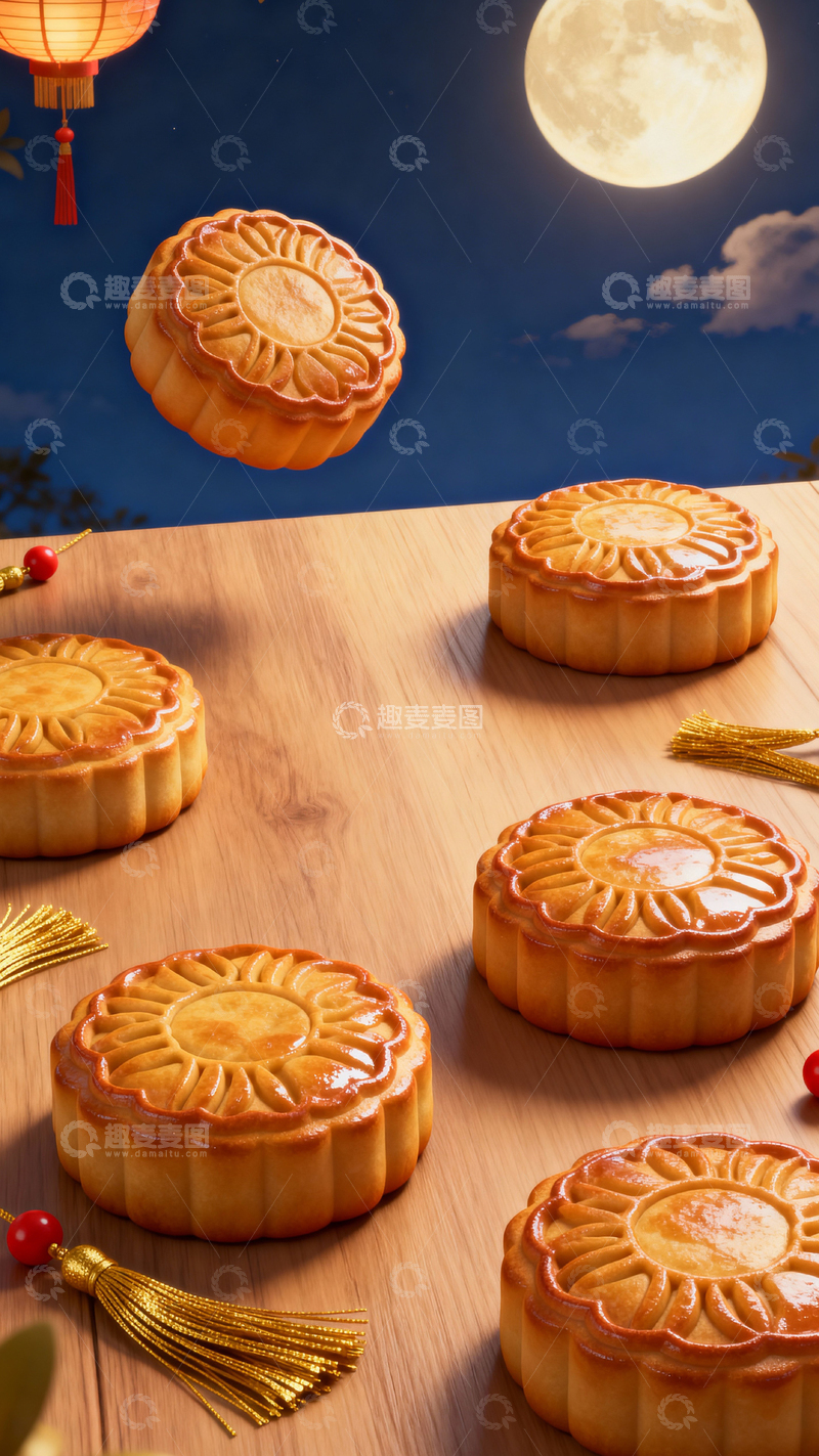 高清大图下载【趣麦麦图】中秋节月饼背景_竖屏041