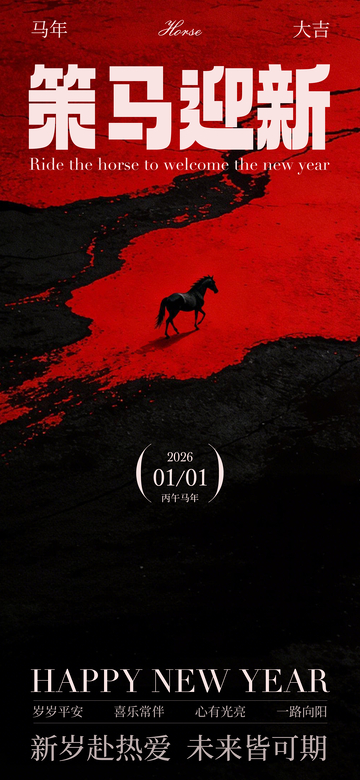 策马迎新喜庆海报