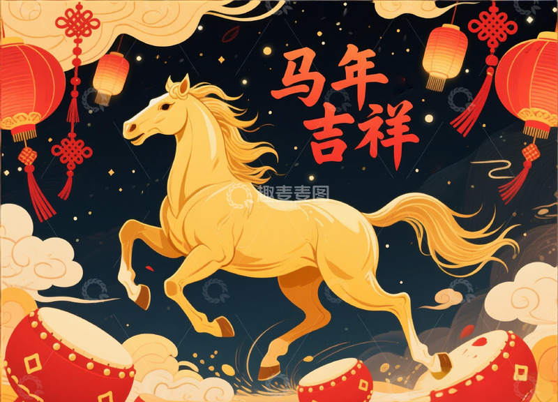 高清大图下载【趣麦麦图】马年吉祥喜庆插画