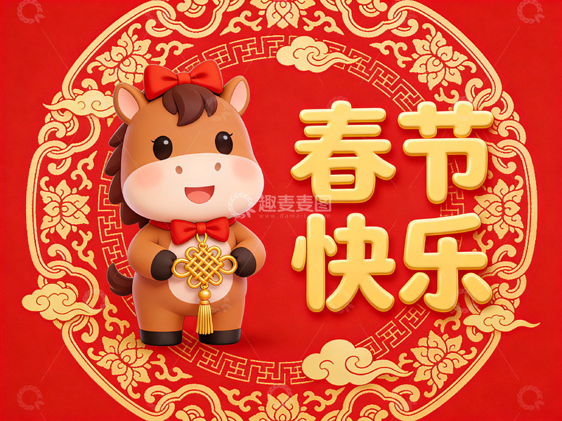 高清大图下载【趣麦麦图】春节卡通马祝福设计图