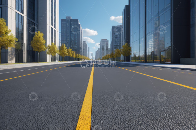 高清大图下载【趣麦麦图】城市街道两旁高楼与行道树景观