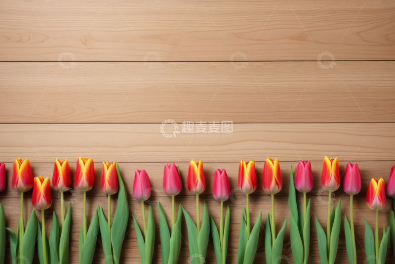 高清大图下载【趣麦麦图】木质背景上的郁金香花束