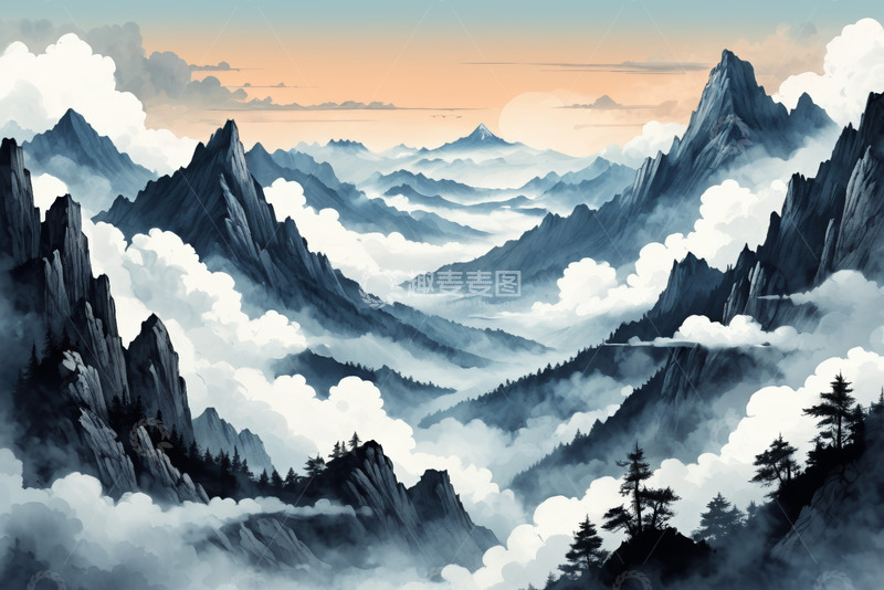 高清大图下载【趣麦麦图】云海环绕的壮丽山脉风景