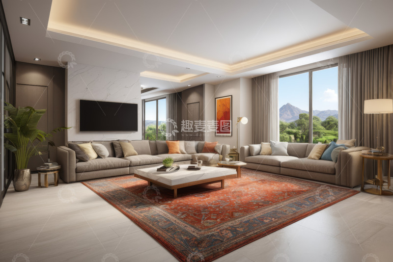高清大图下载【趣麦麦图】现代简约风格客厅室内场景
