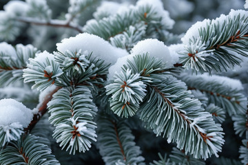 覆雪松树枝特写