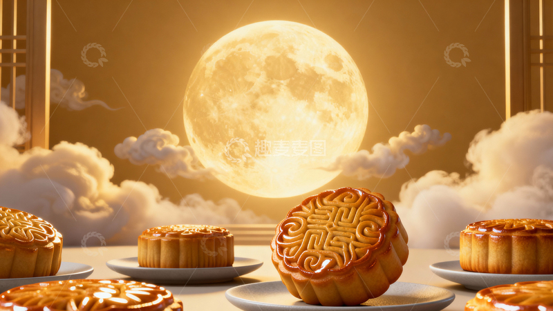高清大图下载【趣麦麦图】中秋节月饼背景002