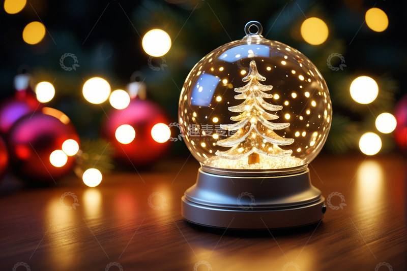 高清大图下载【趣麦麦图】圣诞主题水晶球装饰摆件