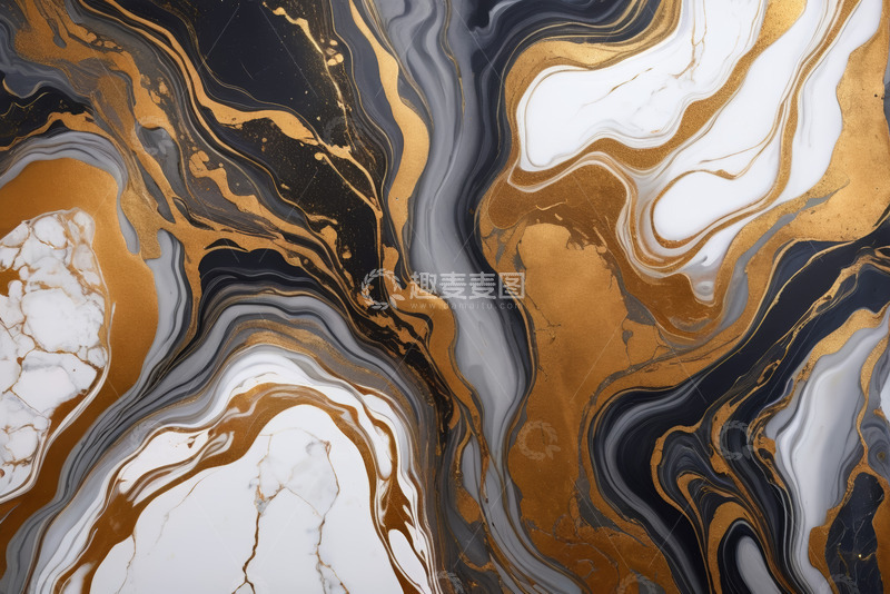 高清大图下载【趣麦麦图】金黑白三色流体艺术纹理