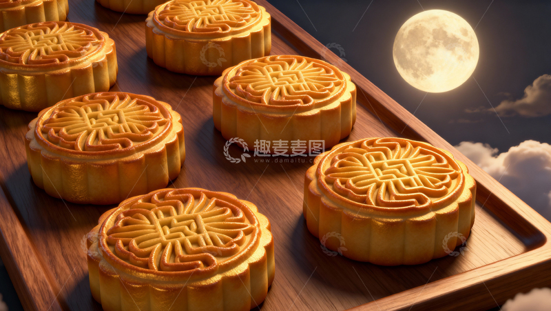 高清大图下载【趣麦麦图】中秋节月饼背景009