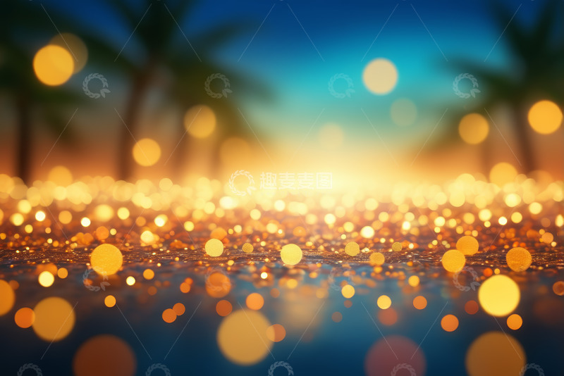 高清大图下载【趣麦麦图】海滩夜景光斑与棕榈树背景
