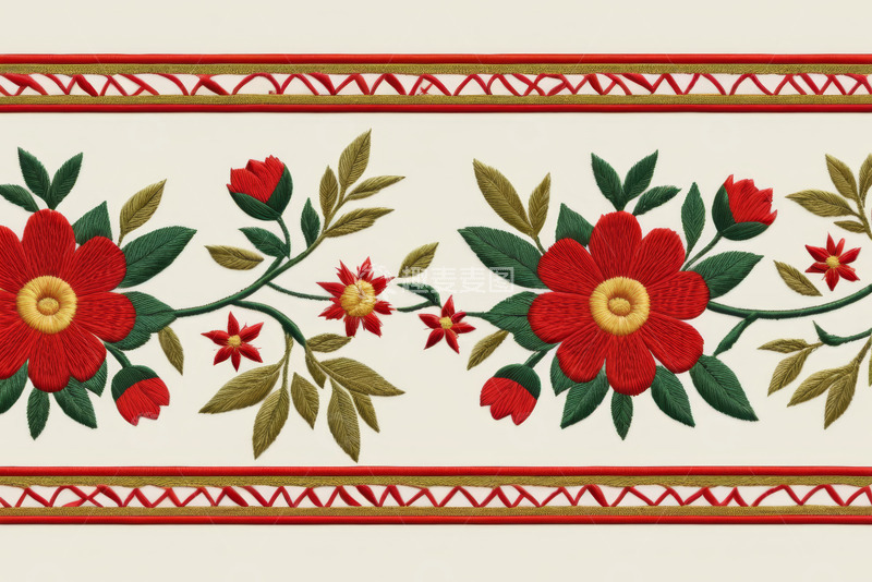 高清大图下载【趣麦麦图】花卉刺绣装饰图案