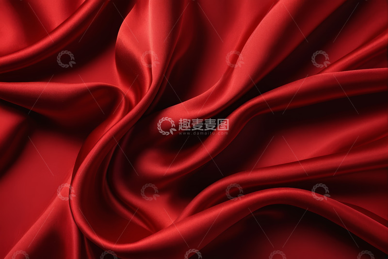 高清大图下载【趣麦麦图】红色丝绸织物纹理特写