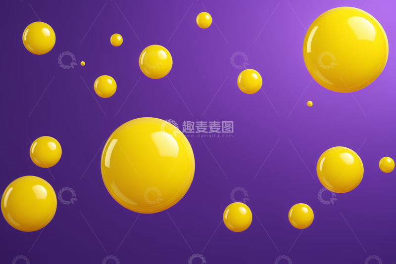 高清大图下载【趣麦麦图】紫色背景漂浮的黄色球体