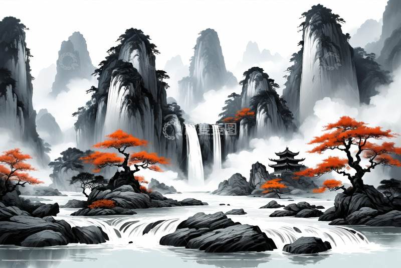 高清大图下载【趣麦麦图】中式水墨山水风景