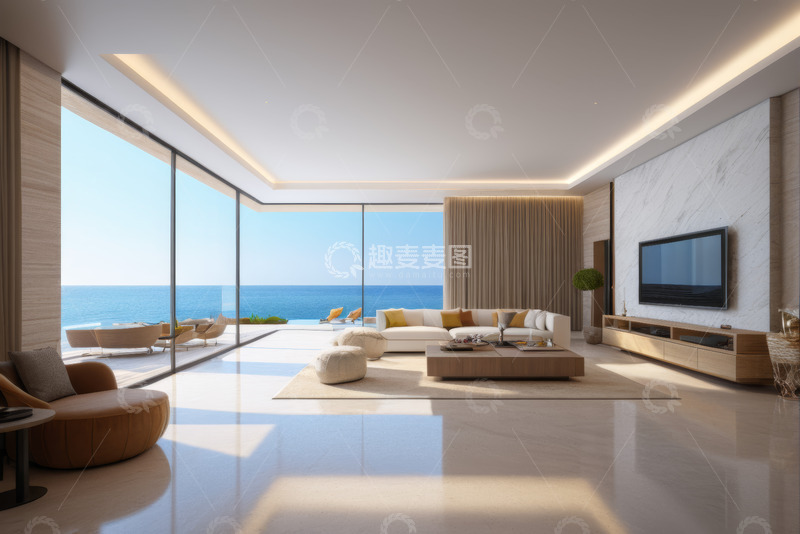 高清大图下载【趣麦麦图】海景现代风格客厅室内场景