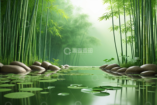 竹林水边自然风景
