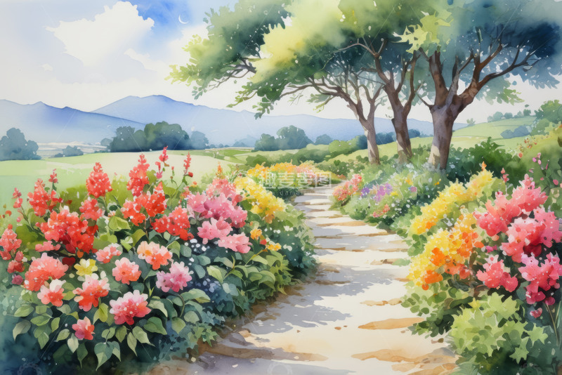 高清大图下载【趣麦麦图】田园花卉小径自然风光