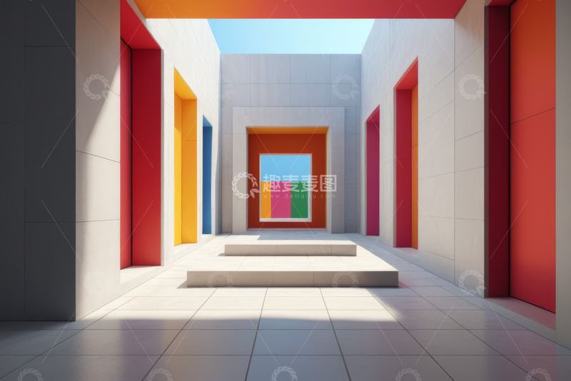 高清大图下载【趣麦麦图】彩色几何风格现代建筑空间
