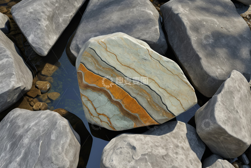 高清大图下载【趣麦麦图】溪边纹理独特的多彩岩石
