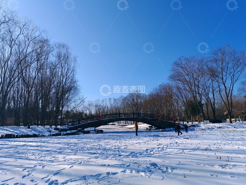 高清大图下载【趣麦麦图】冬日雪景拱桥风光摄影