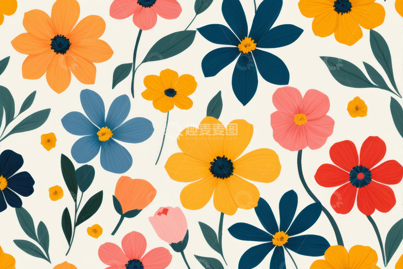 高清大图下载【趣麦麦图】多彩花卉图案背景