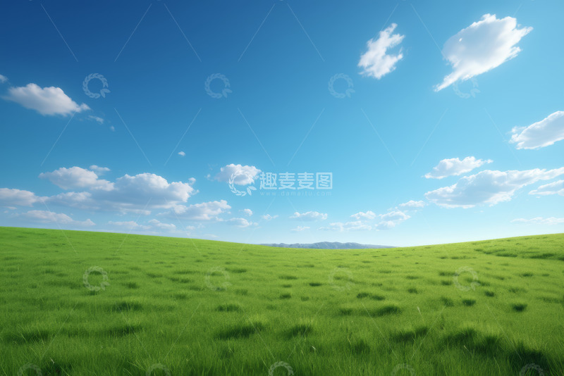 高清大图下载【趣麦麦图】蓝天白云下的绿色草原风景