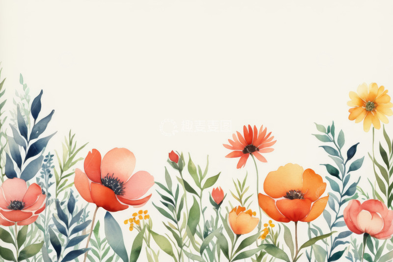 高清大图下载【趣麦麦图】水彩风格花卉背景图
