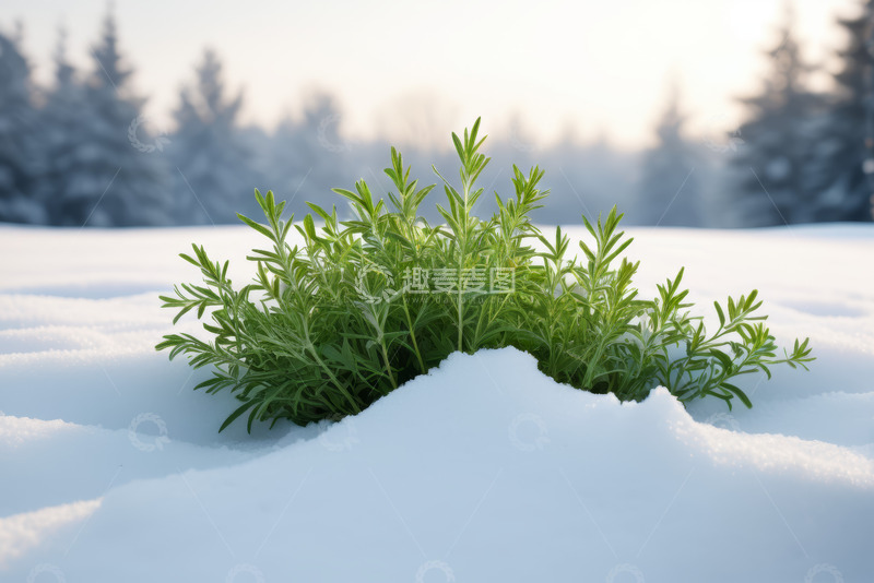 高清大图下载【趣麦麦图】雪地中生长的绿色植物