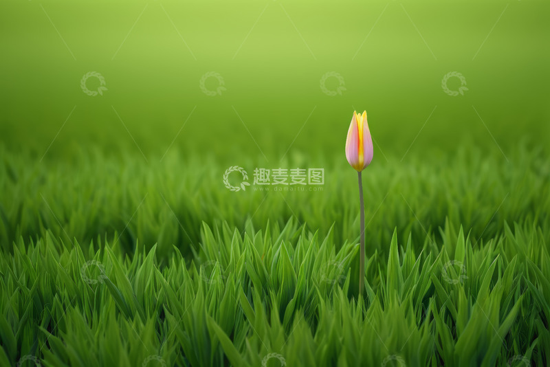 高清大图下载【趣麦麦图】草地上的单支郁金香