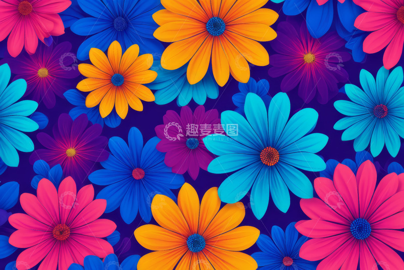 高清大图下载【趣麦麦图】多彩花卉图案背景素材