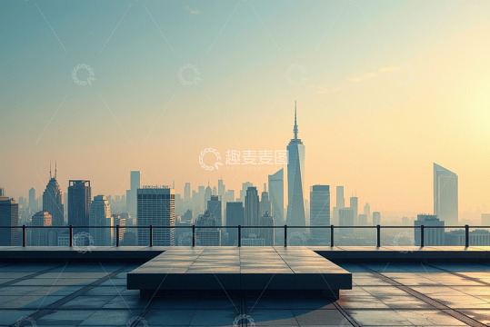 城市高楼天际线黄昏景观
