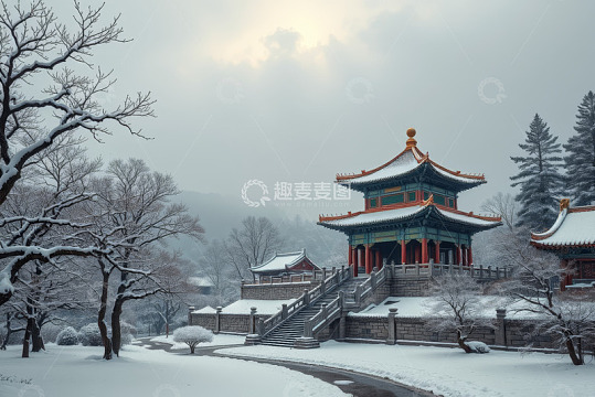 雪后中式古建筑景观