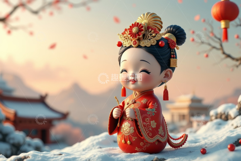 高清大图下载【趣麦麦图】古风卡通女孩春节形象