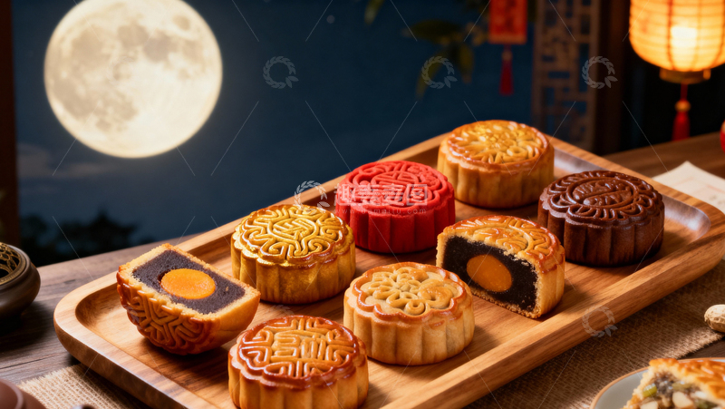 高清大图下载【趣麦麦图】中秋节月饼背景027