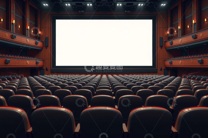 高清大图下载【趣麦麦图】空旷电影院内的屏幕与座位