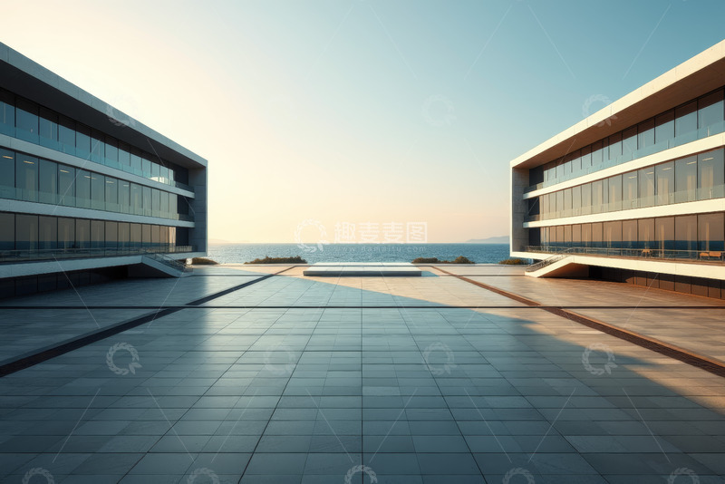 高清大图下载【趣麦麦图】海边现代建筑广场全景