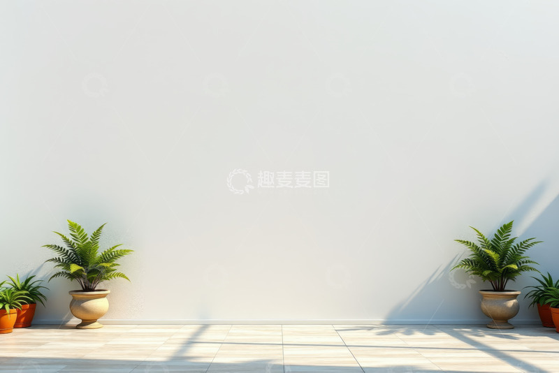 高清大图下载【趣麦麦图】室内墙边绿植盆栽布置场景