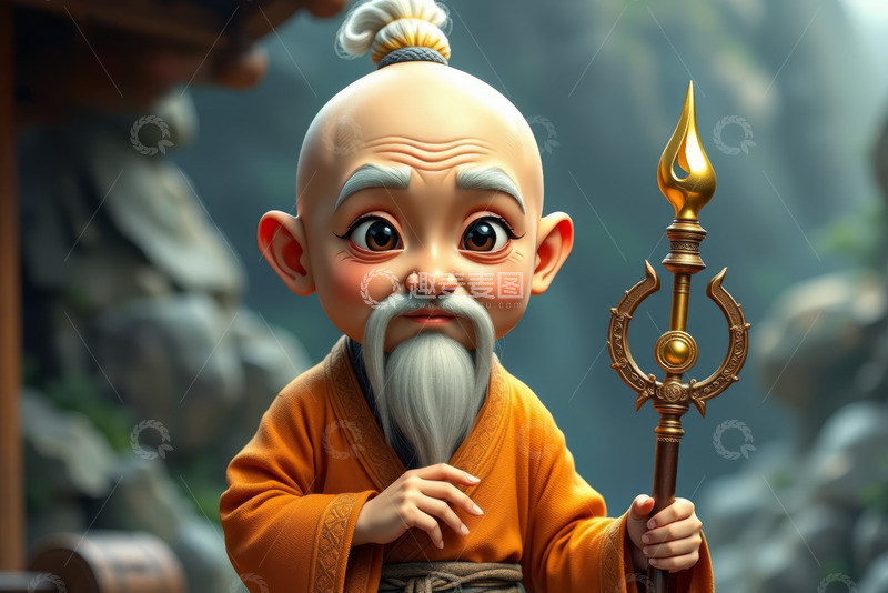 高清大图下载【趣麦麦图】卡通形象老道士手持法器
