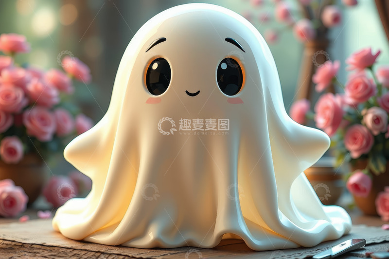 高清大图下载【趣麦麦图】可爱卡通幽灵摆件特写