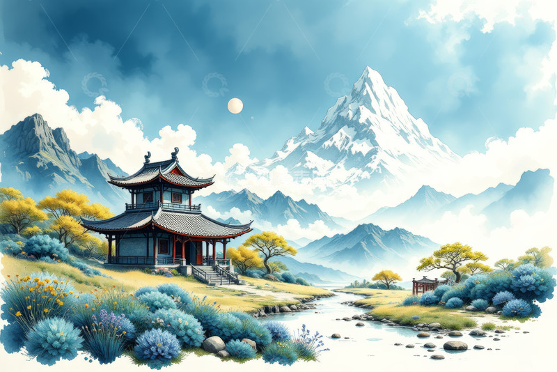 高清大图下载【趣麦麦图】中式山水古建筑风景